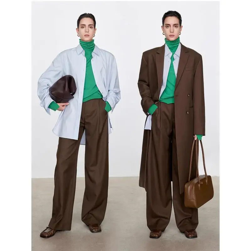 

Maxdutti French Lazy Loose High Waisted Casual Pants Minimalist Spring And Autumn Fine Spun Wool Wide Leg Pants Woman Clothes