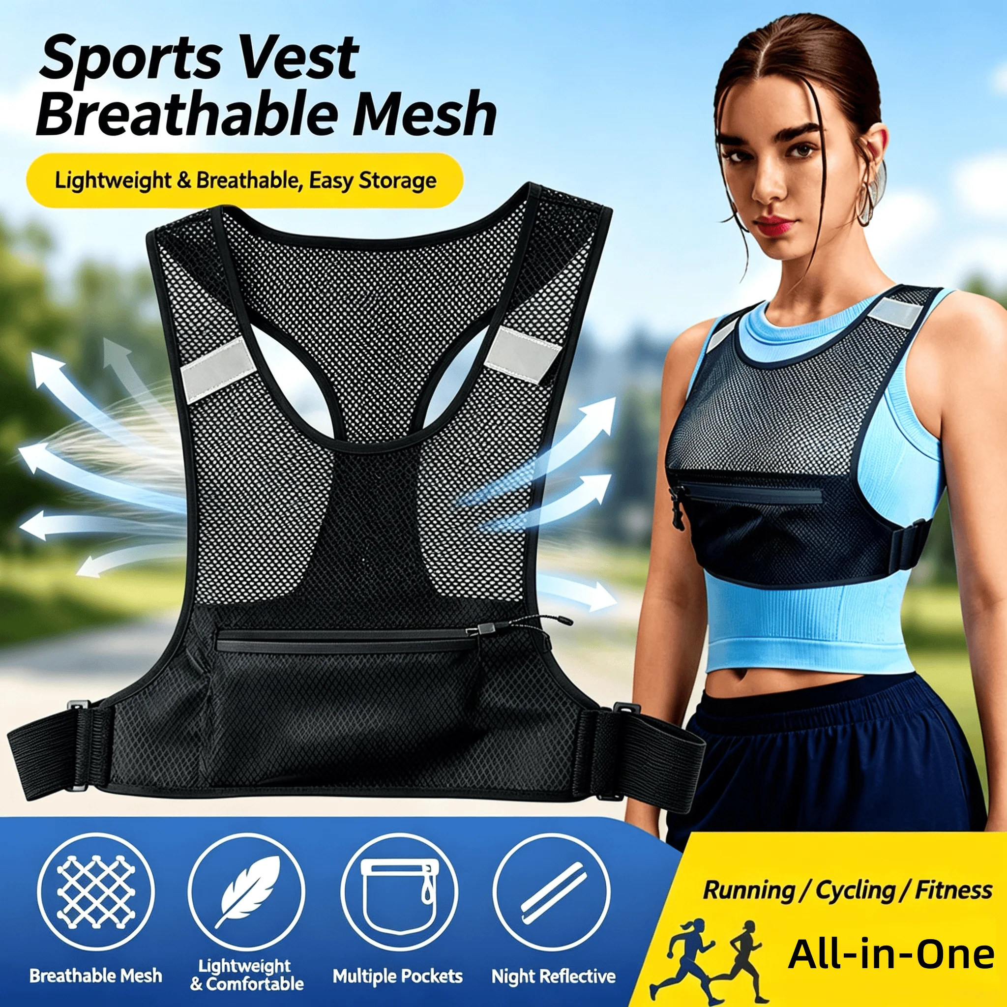 Outdoor Sports Vest Reflective Running Breathable Chest Bag Running Cycling Mountaineering Sports Backpack Fitness Exercise Vest