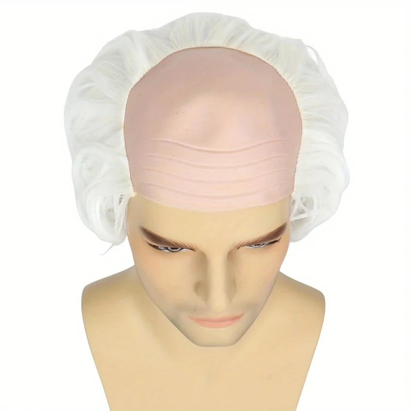 ผมสังเคราะห์ของผู้สูงอายุที่มีผมหัวล้านทั้งสองด้านเหมาะสำหรับปาร์ตี้คอสเพลย์วิกผมคุณปู่ในธีมฮาโลวีน