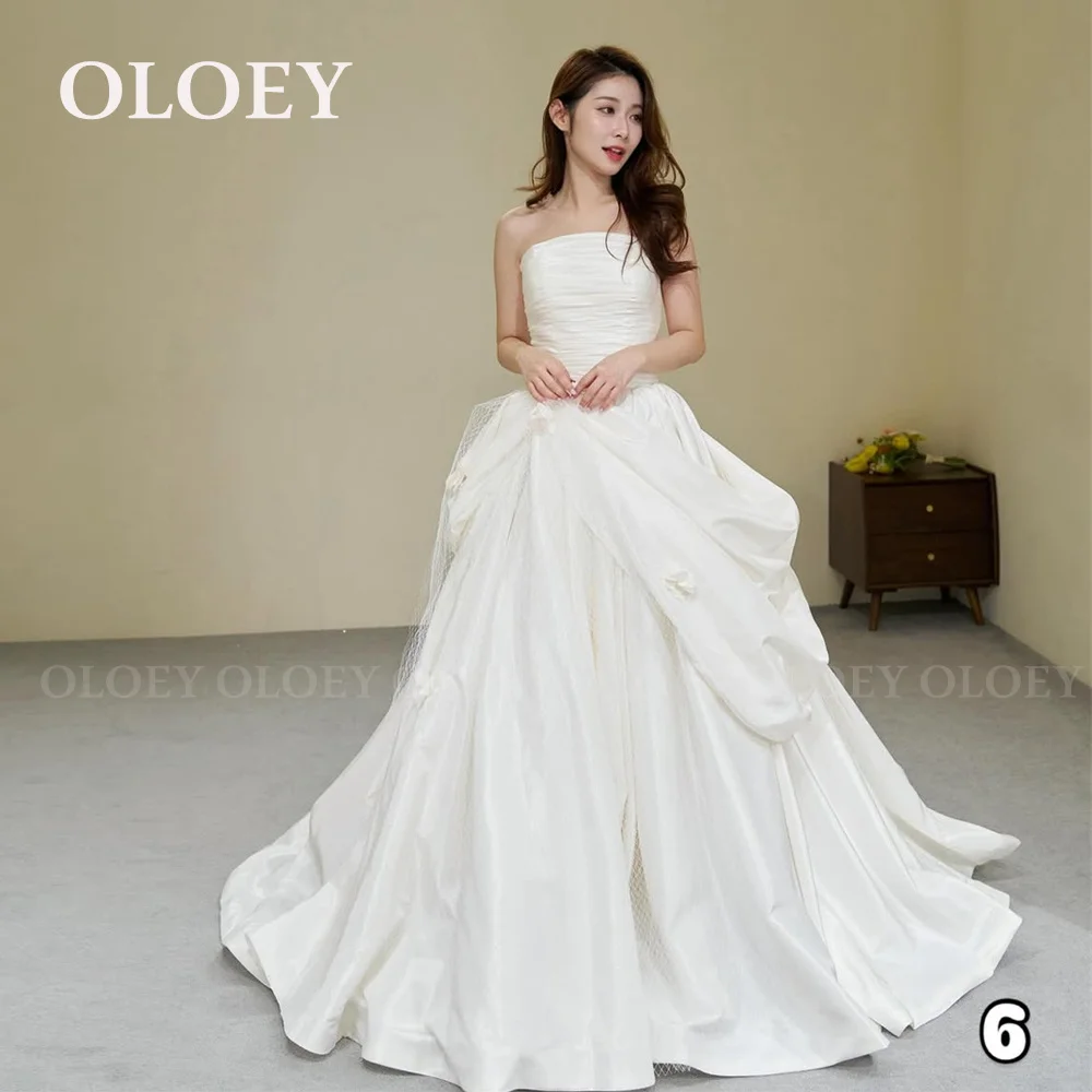

OLOEY Elegant Strapless Korean Wedding Dress 2025 A-Line Draped Taffeta Bridal Gown Customized Wedding Snap Dresses for Bride