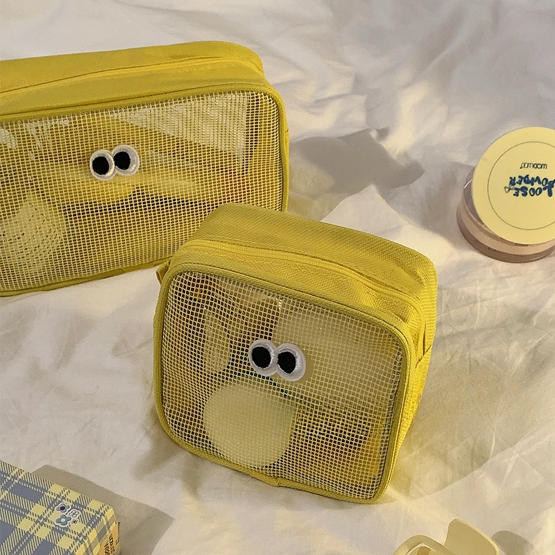 Милая Сетчатая Сумка для макияжа, портативная Вместительная дорожная сумка для хранения косметики