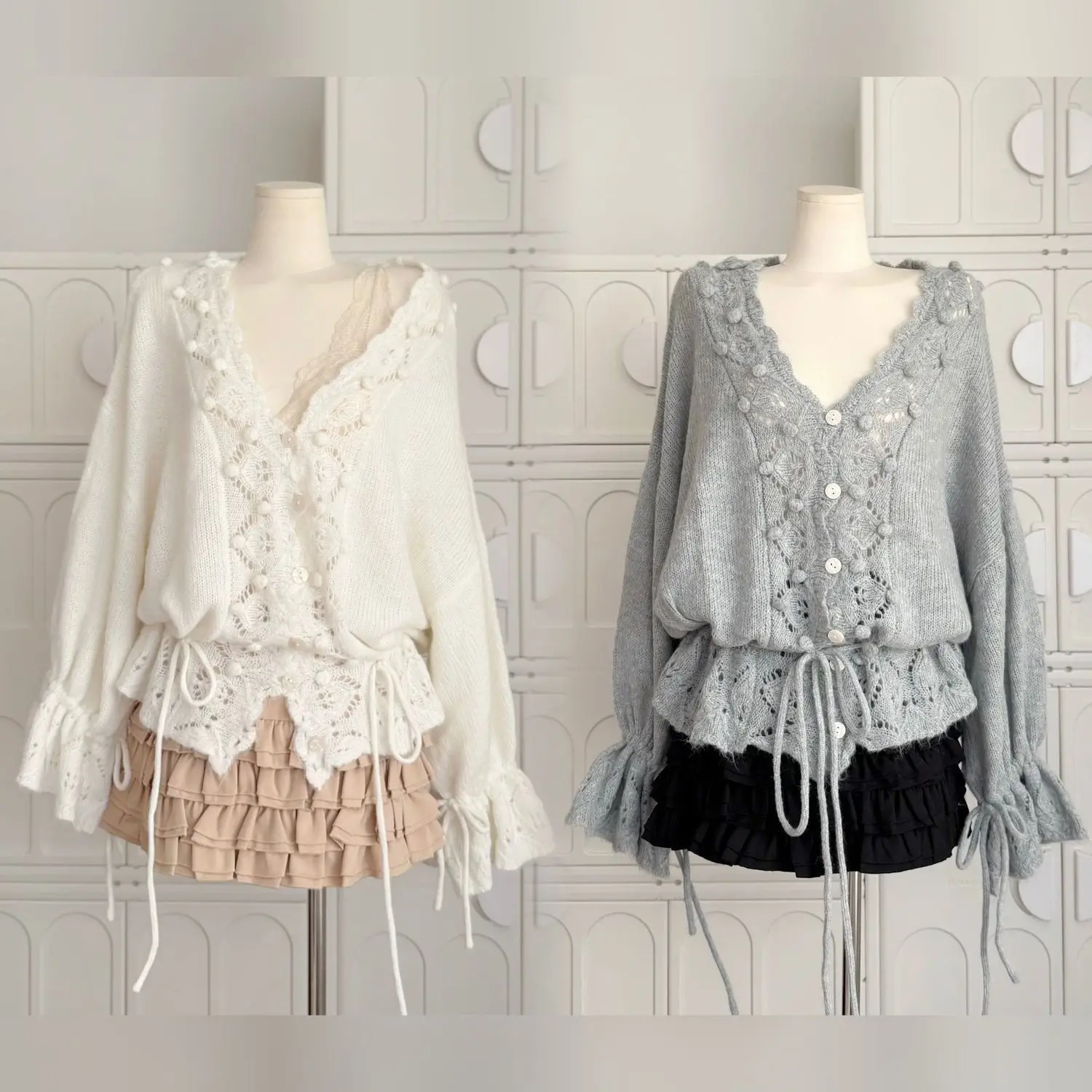 

Свободный полый вязаный крючком свитер с v-образным вырезом Lazy Wind, женский ранний осенний корейский вязаный кардиган на шнурке 202, ранней осенью