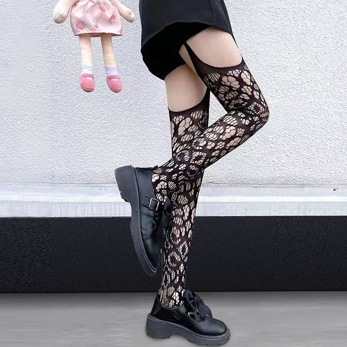 Network Lace Hollow High Waist Sweet Net Socks  Comfy Pantyhose Women Stripper Roleplay Fish Net Rave Y2K Underwear New in