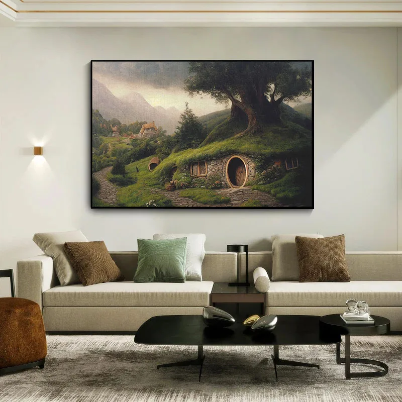 لوحة قماشية لـ H-Shire لديكور المنزل ، فتحة H-Hobbit ، ملصق منظر طبيعي ، حبال أرضية مريحة ، فن حائط منزلي ، غرفة معيشة ، جدارية