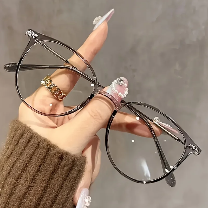 1Pc Women Y2K Vintage Round Plain Glasses College Style for Graduation Back To School Photos Gift