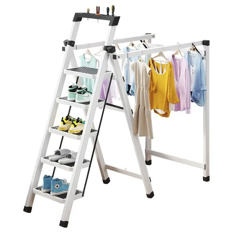 

Household ladder floor-to-ceiling telescopic drying rack dual-purpose multi-functional mobile double-rod drying quilt lengthened