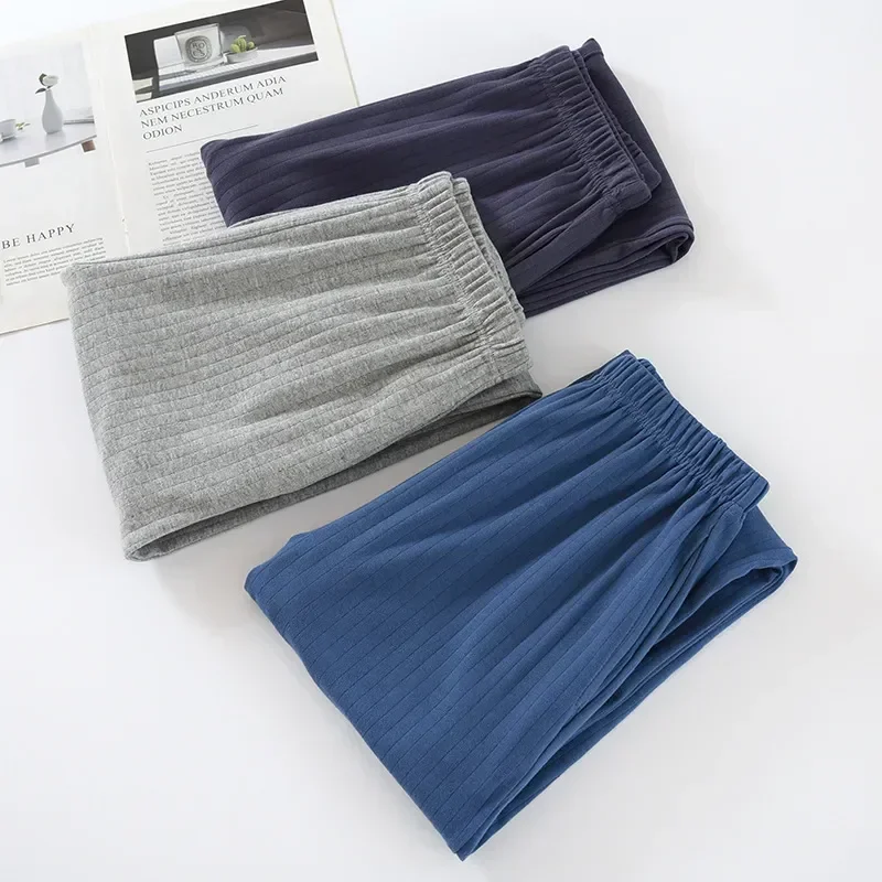 Pijama de algodón de otoño para hombre, Pijama cálido, ropa de dormir holgada, pantalones largos informales y de invierno para el hogar