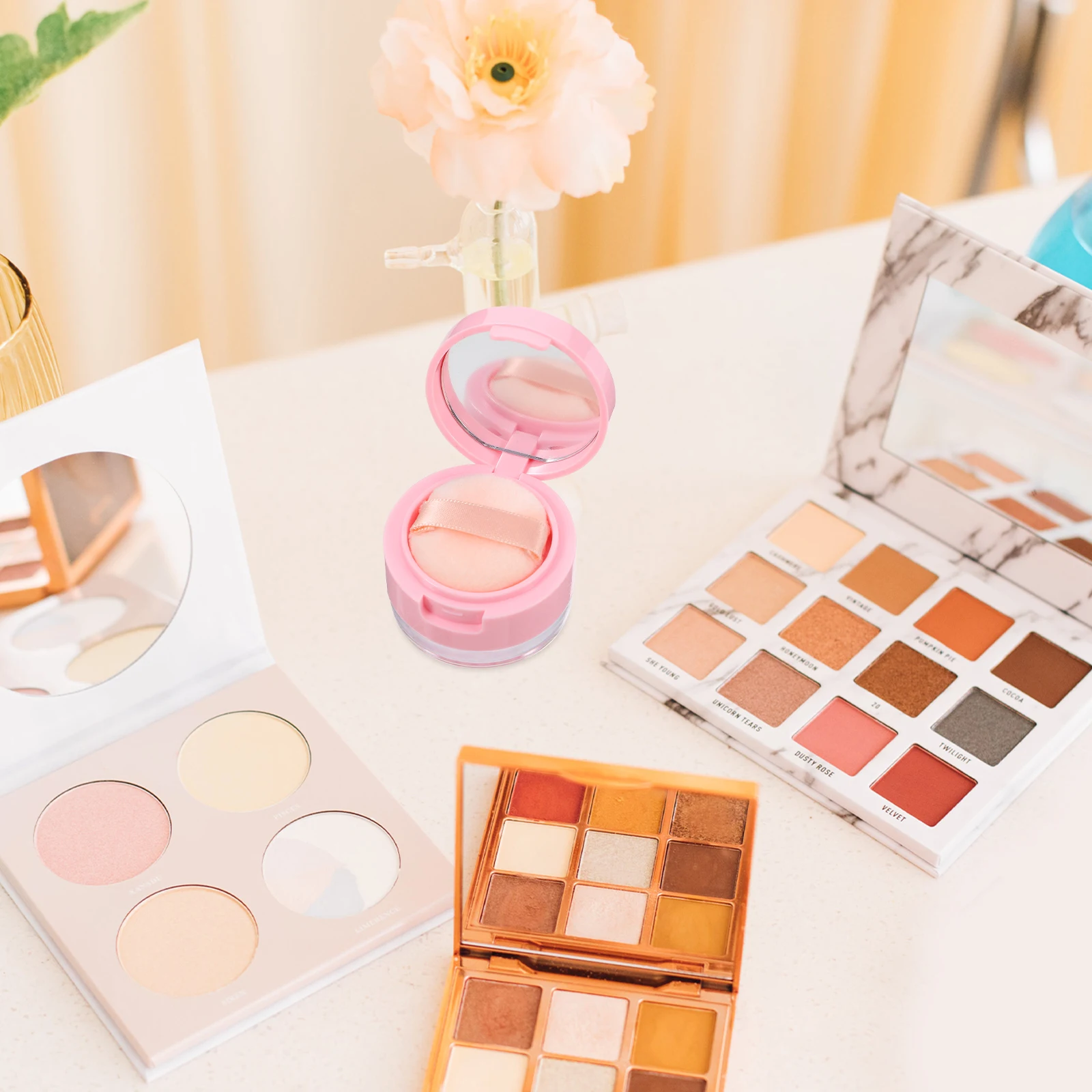 2er-Set, 2er-Set, kleines Clamshell-Etui, Spiegel, für Reisen, lose Hülle, kompakt, leicht, auslaufsicher, langlebig, tragbar, Mehrzweck-Make-up