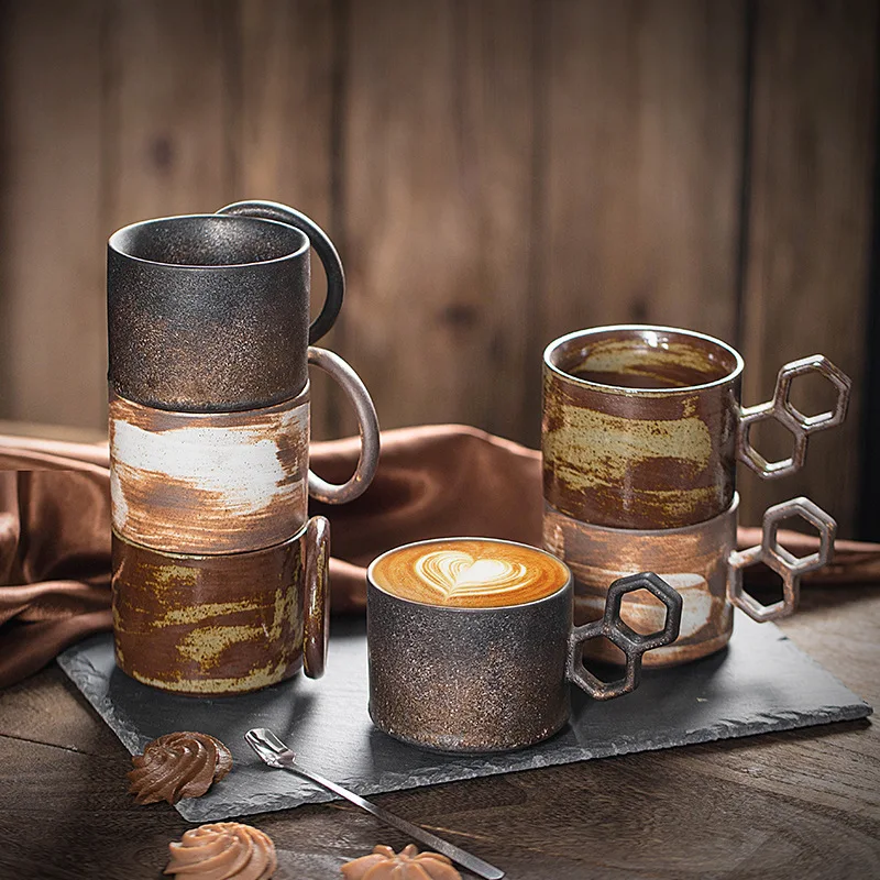 

Home & Garden Kitchen,Dining & Bar Creative retro ceramic coffee cup stackable pull-up cup ins ceramic water cup mug gift