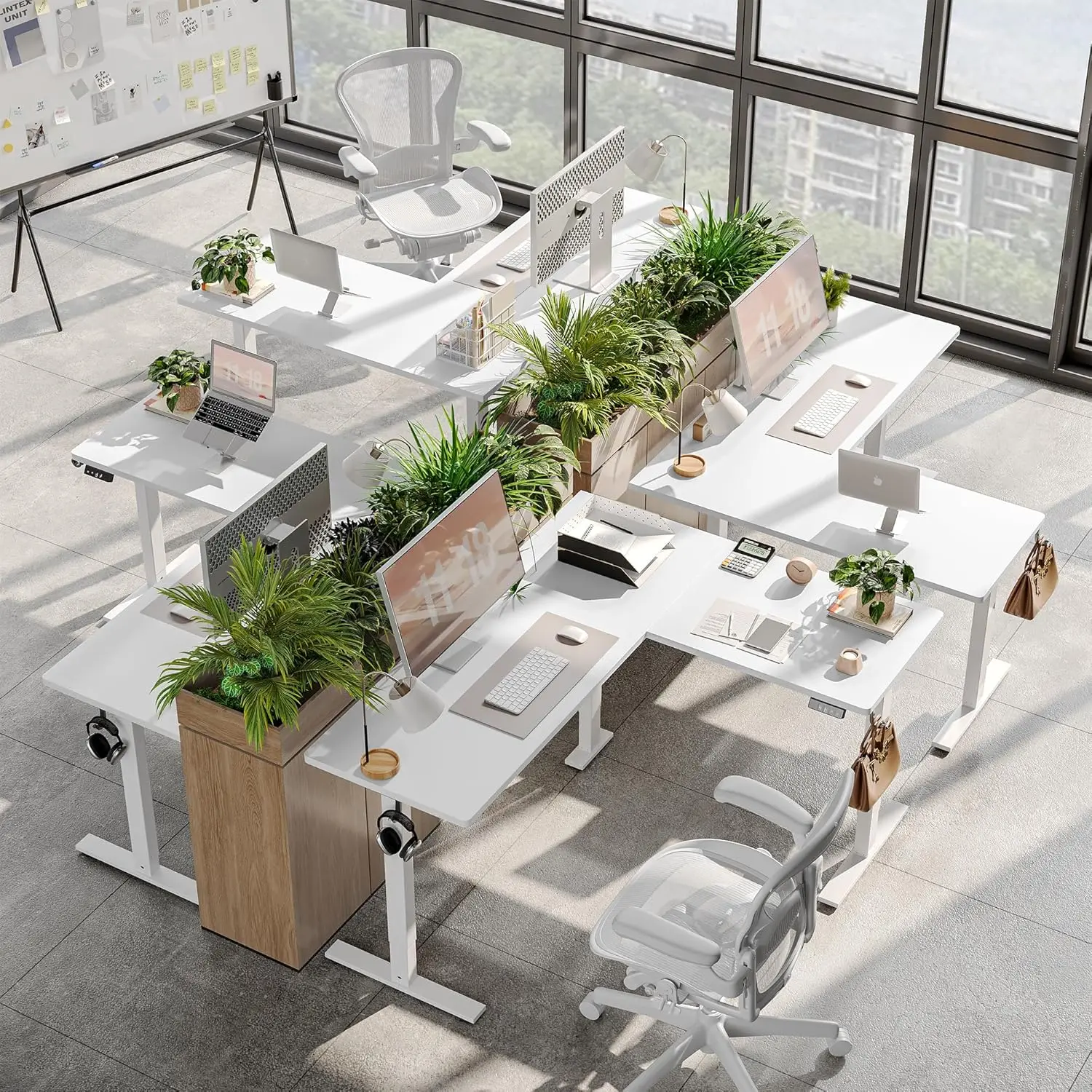 L Shaped Standing Desk Adjustable Height, Electric Corner Standing Desk, 63 X 55 Inch Sit Stand Computer Table With Splice Board