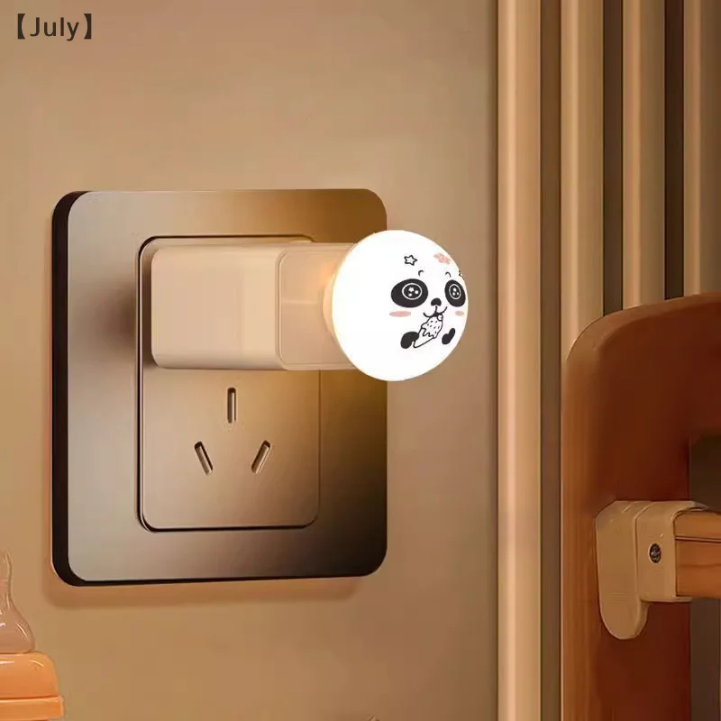 Lampu malam LED dalam ruangan, USB Panda buatan dengan kontrol suara pintar, colokan samping tempat tidur berkemah