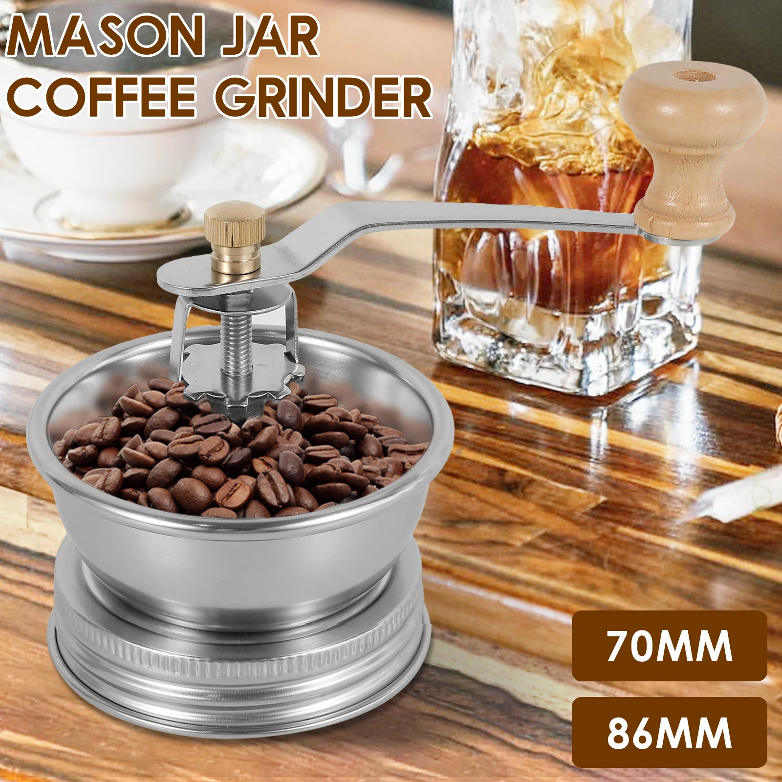 1 Stück Mason Jar Kaffeemühle aus Edelstahl mit abnehmbarem Griff und manueller Kaffeemühle für Mason Jars mit weiter Öffnung