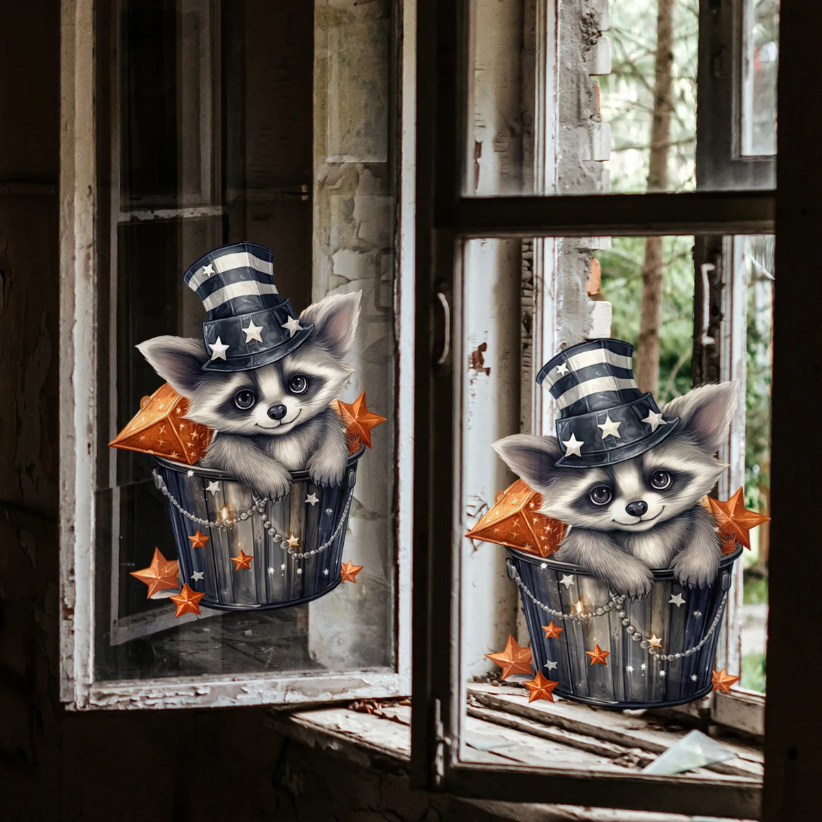 

Patriotic Animal & Star Static Window Clings - 4th of July Cartoon Decor for Home & Offic