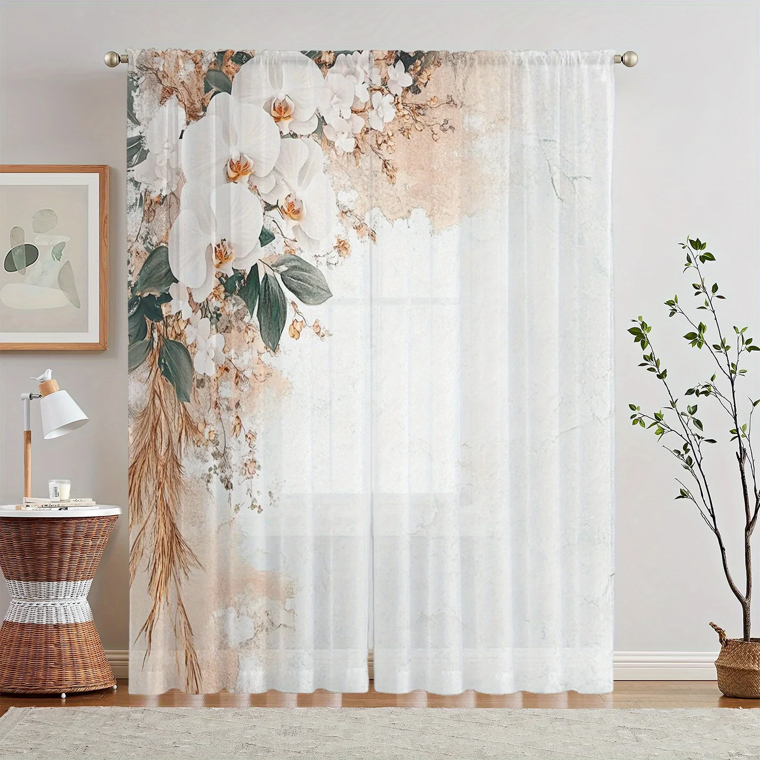 

Элегантные шторы с цветочным принтом из 2 предметов — карманный дизайн с карманом из полиэстера для декора гостиной или спальни