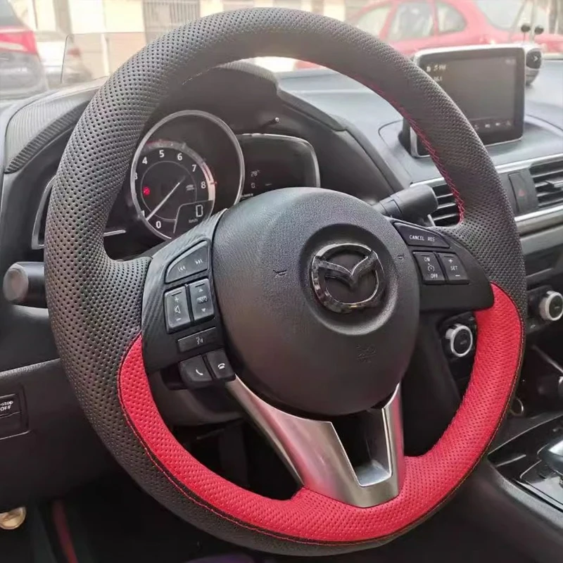 

Чехол на руль автомобиля, плетеный, из черной кожи, для Mazda 3 Axela Atenza 2014-2017, CX5, CX-5, Mazda 2 2013, 2014, 2015, CX4, CX-4 2016