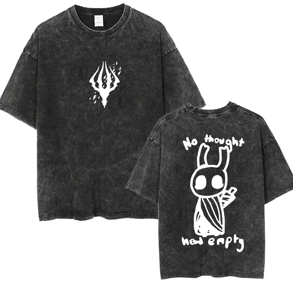 Retro Washed Worn Out T-shirt Men Women Simple Doodle Ghost Character Graphic Print Baggy Y2K Punk Japanese Anime Daily Shirts