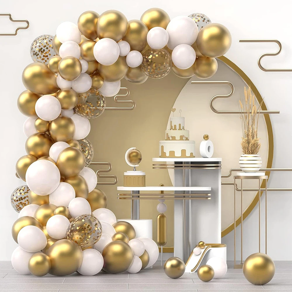 White Balloons Garland Arch Kit Metalli Gold Confetti Latex Balloons Wedding Kids Birthday Party Baby Shower Decoration Supplies