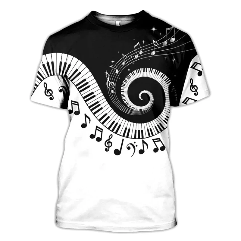 Piano Music 3d Print T Shirts Tops Summer Funny Harajuku Short-sleeved Musical Instrument Streetwear Boys Girls T-shirt Clothing