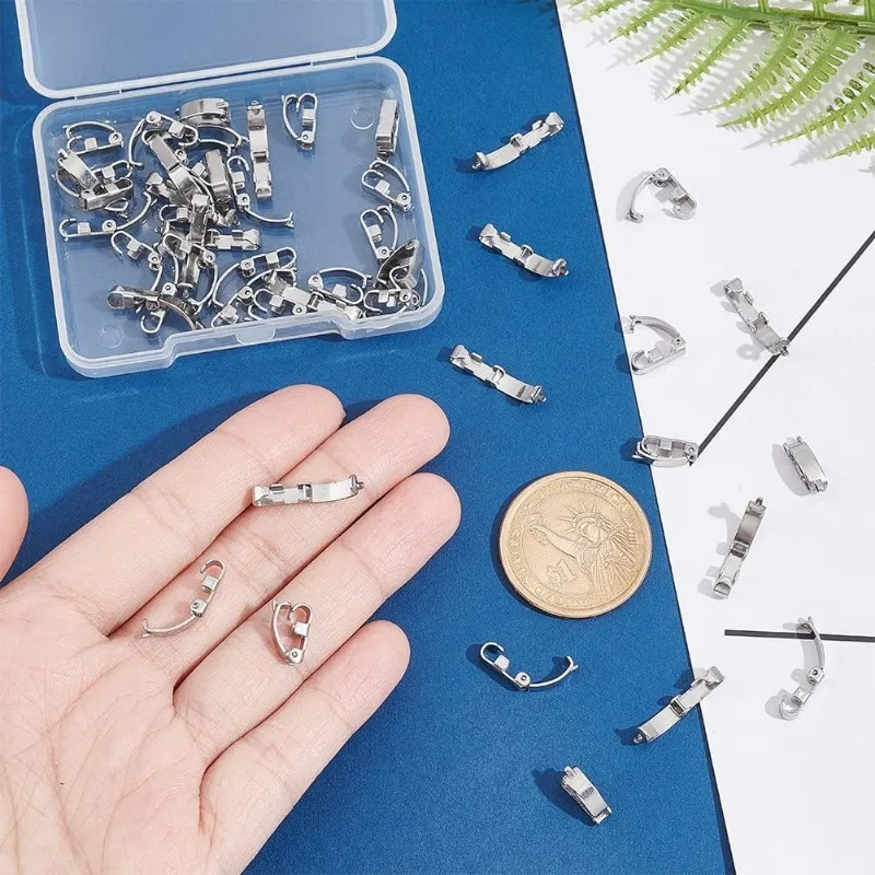 50Pcs Fold Over Clasps 11.5mm Long Stainless Steel Jewelry Clasps Metal Jewelry Extender Micro Fold Over Clasps Bracelet Clasps