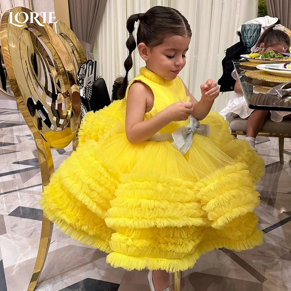 LORIE Girl Peony 3D Flowers Lace Back A-Line Straight Tutu Puff 3D Tulle Party Flower Girl Dress Csustomized Flowers Girls Dress