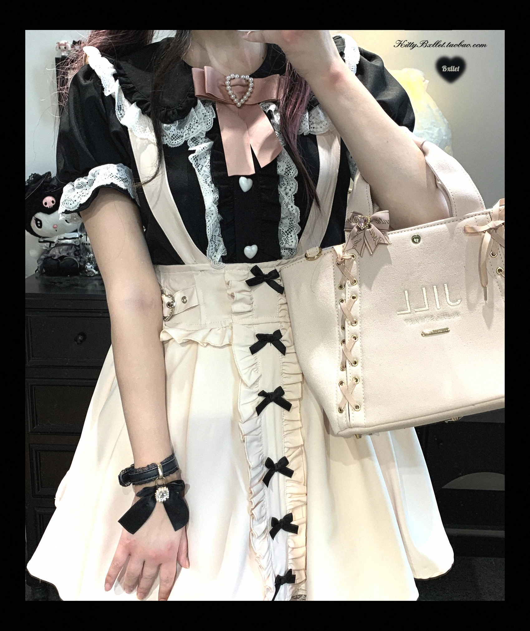 Lace Trim Top Landmine Series Heart Button Sweet Cool Short Shirt Bubble Short Sleeve Chiffon Shirt Crop Top Bowknot Brooch