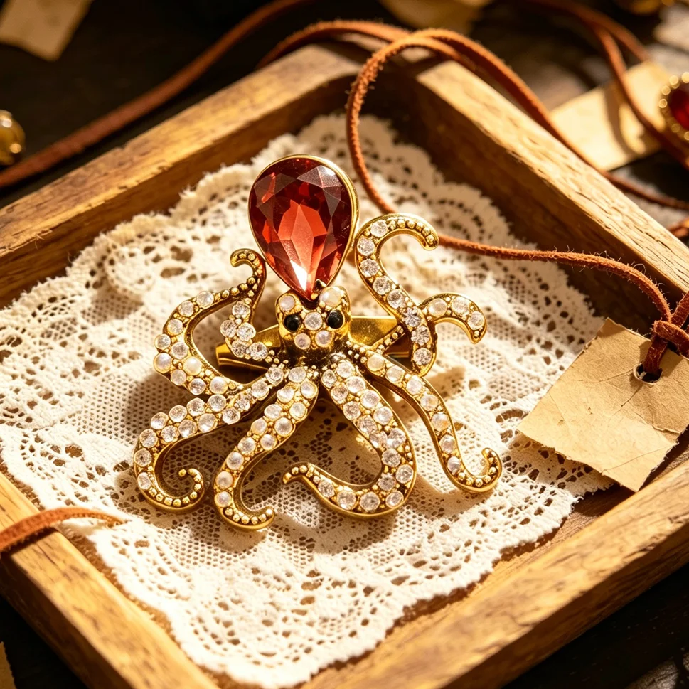 SKEDS New Ocean Series Octopus Animal Brooch Luxury Crystal Pin High-end Corsage Versatile Accessory for Men and Women