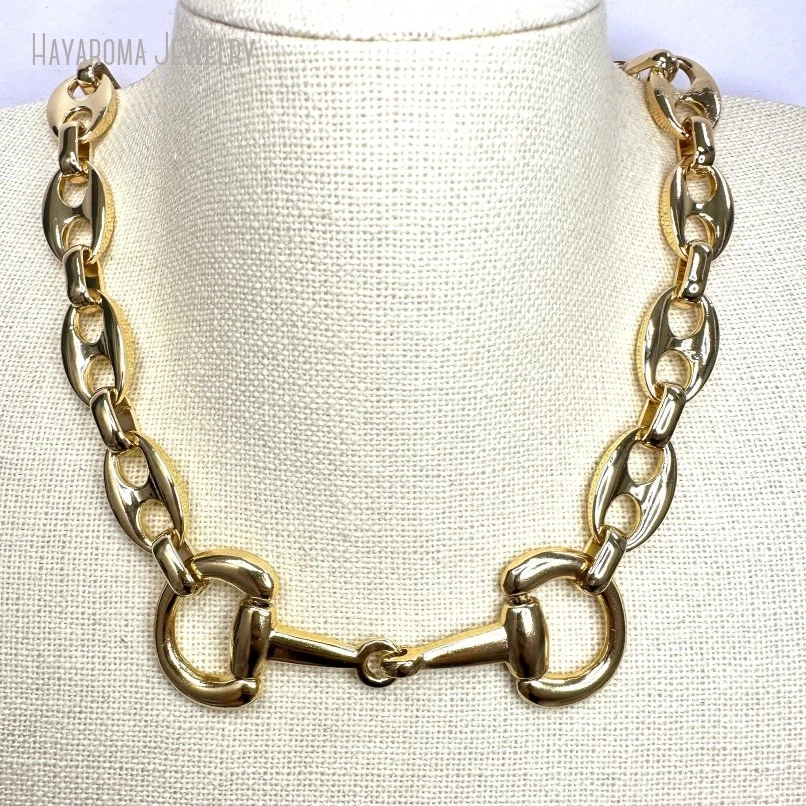 10Pcs Equestrian Horsebit Snaffle Bit Gold Color Mariner Chain Statement Necklace Women Jewelry