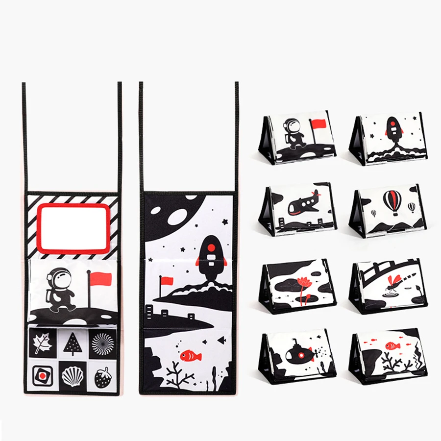 Montessori Baby Sensory Black And White Cloth Book With Mirror Toys Folding Calendar Books Crawl Activity Mat Floor Car Use Toys