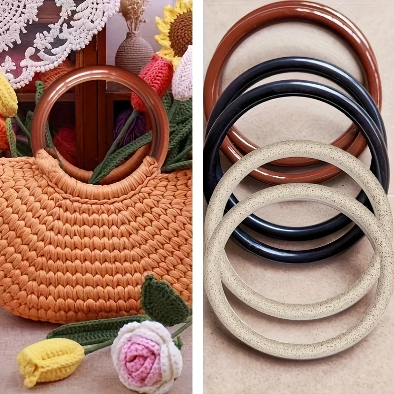 Round Solid Bag Handle Rings Plastic Resin Handbag Replacement Handles Vintage Circle Purse Bamboo Style Woven Bag