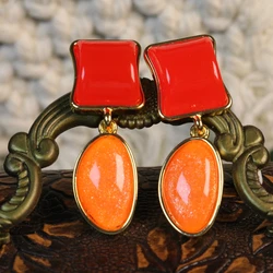 Geometric Earrings Stud Orange Blue Hammered Resin Party Jewelry Brincos For Women