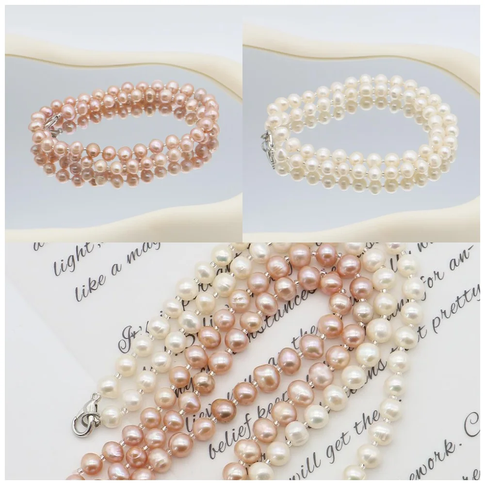 

Natural Freshwater Near-round Pearl Beaded Necklace 42cm DIY Charm Clavicle Chain Jewelry Accessories Holiday Christmas Gift