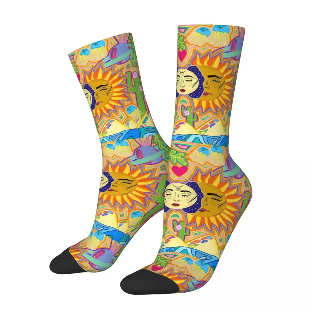 

Sun And Moon Design Socks Harajuku Sweat Absorbing Stockings All Season Long Socks Accessories for Man Woman's Birthday Present