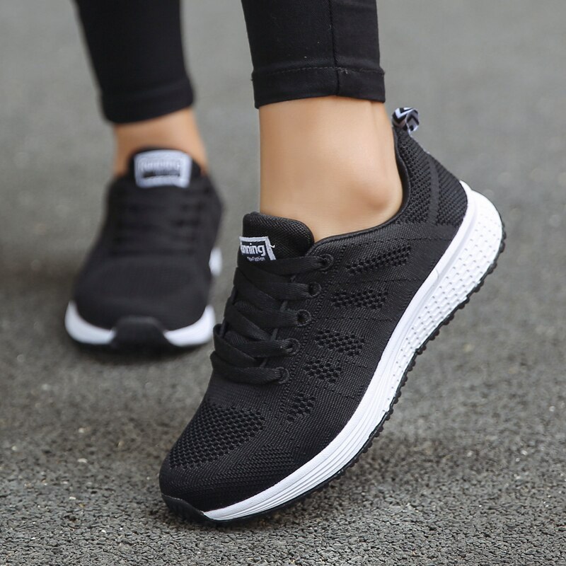  Women Casual Shoes Fashion Breathable Walking Mesh FlatShoesSneakers White Female Footwear 