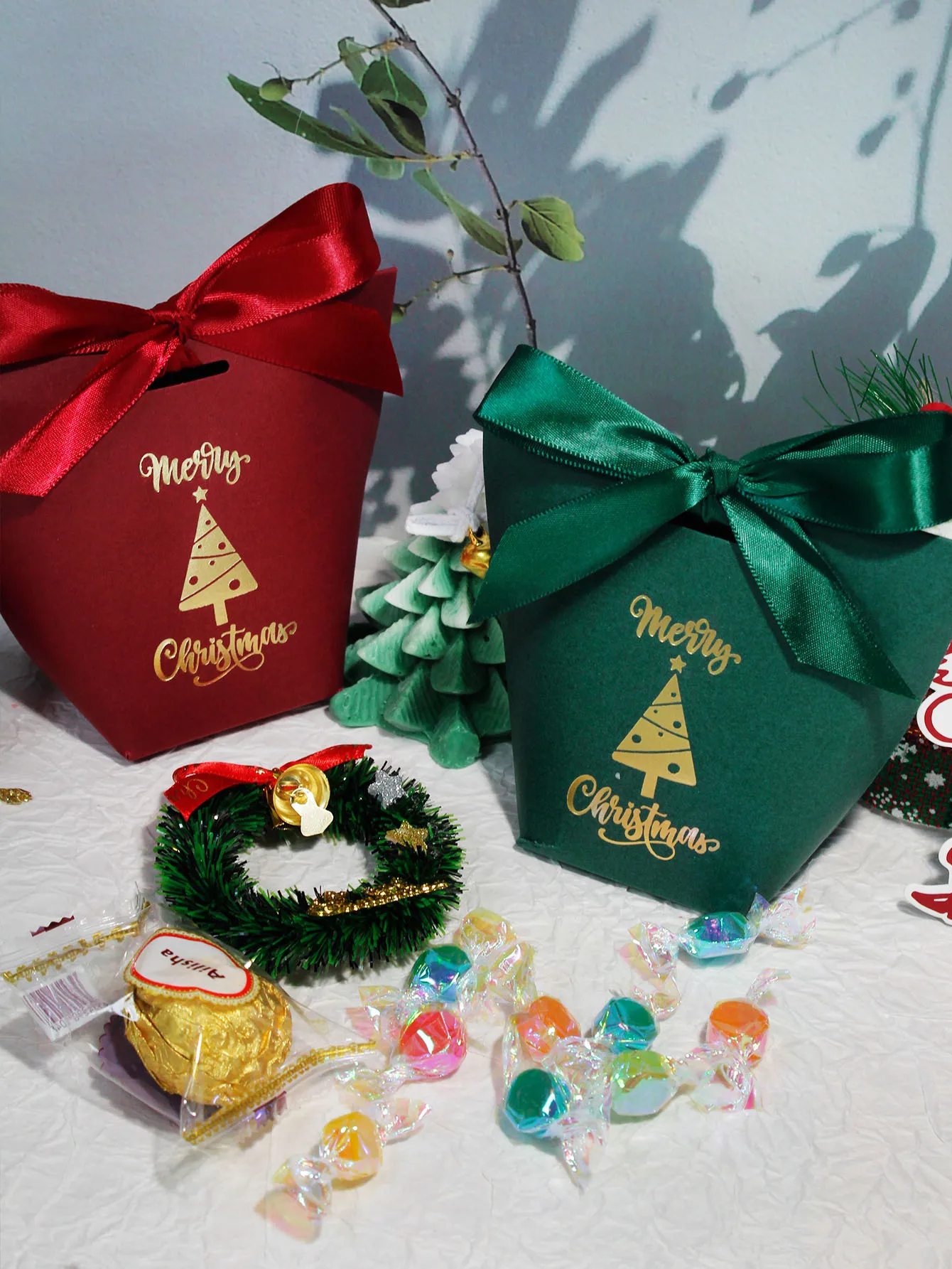 10/20/50pcs New Christmas Candy Box Gift Box White Cardboard Merry Christmas Add Holiday Atmosphere Creative DIY