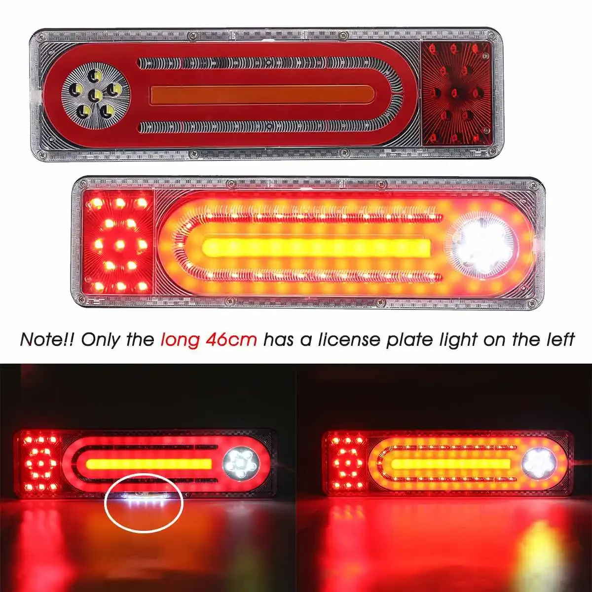 

2PCS 24V Dynamic LED Car Truck Tail Light Turn Signal Brake Rear Lights Reverse Lamp Trailer Lorry Bus Camper Caravan 46cm