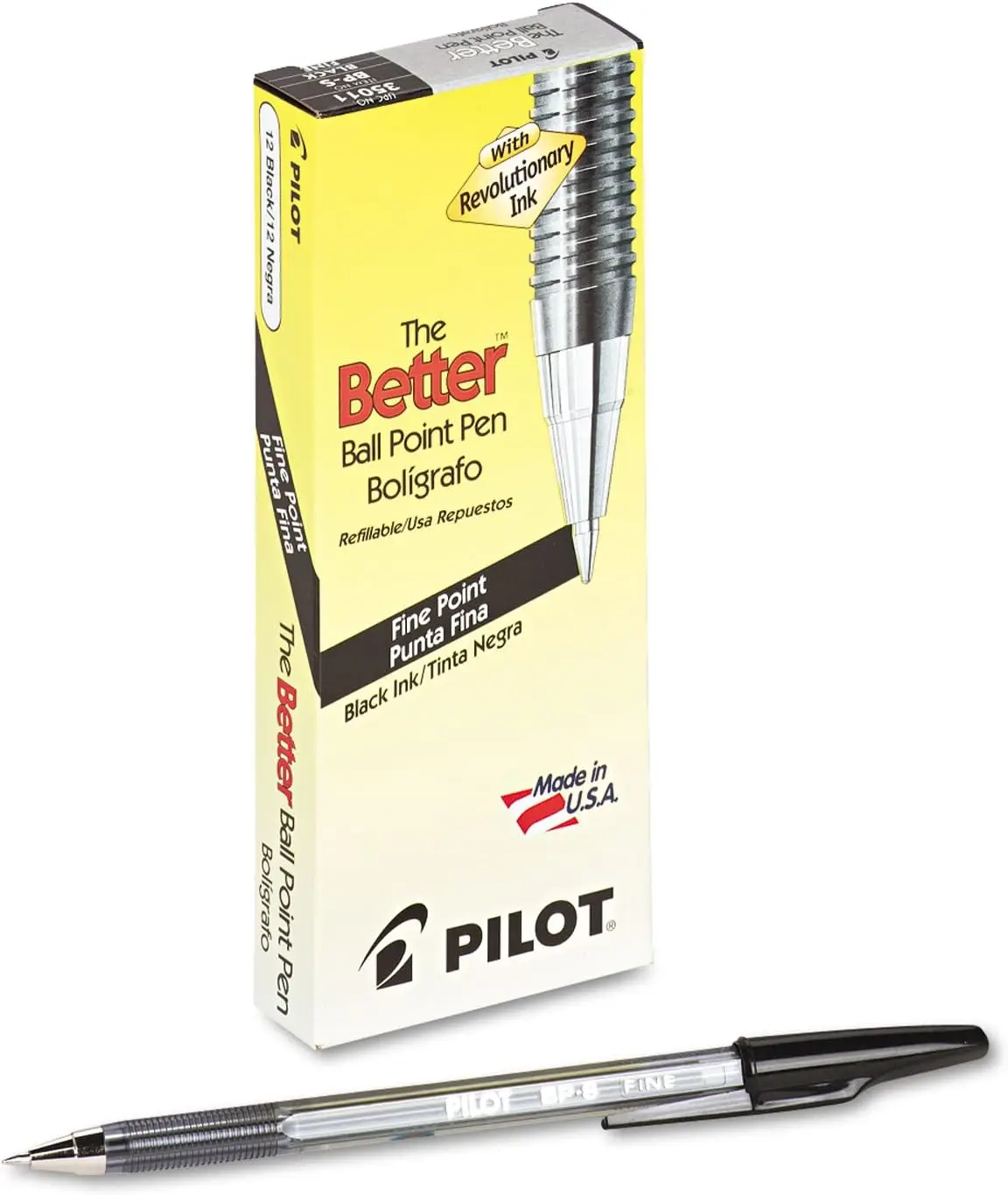 

Smooth Writing Ballpoint Pen, Fine Point, Black Ink, 12-Pack, Refillable