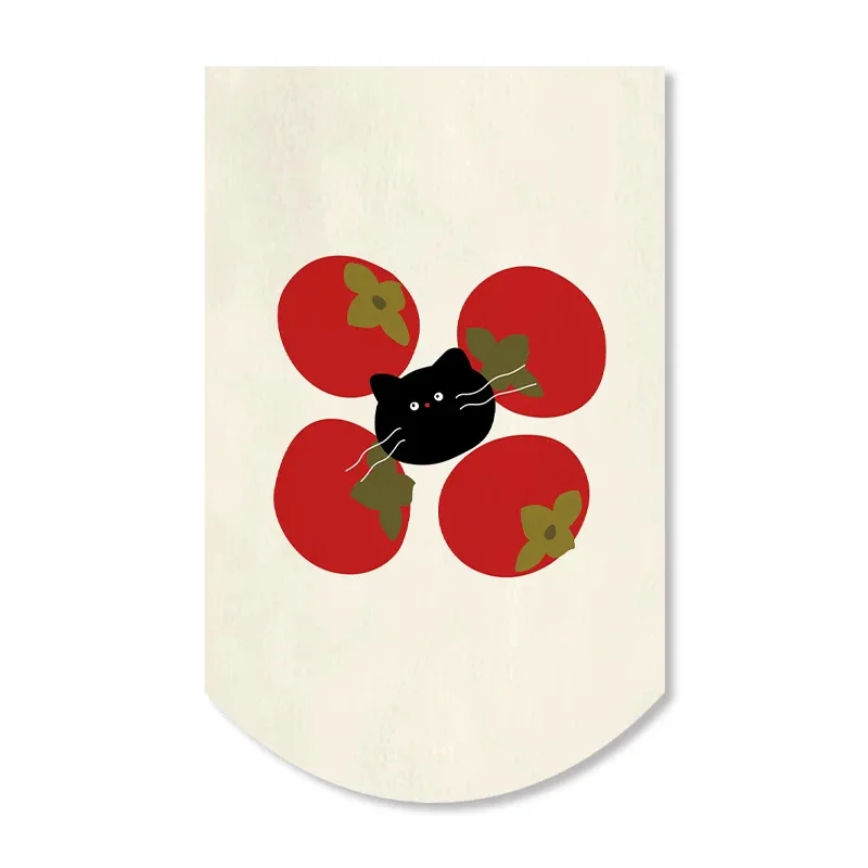 VIKAMA Apple Black Cat Triangle Curtain Cartoon Kitten Happy Lucky Day Pennant Flag, Door Window Hanging Flag for Kitchen Decor