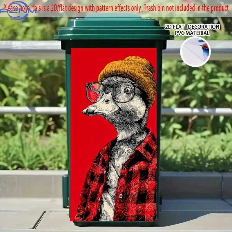 1pc 2D/FLAT Self - Adhesive Dustbin Stickers, .01×cm, Duck with Hat And Glasses Pattern Dustbin Stickers, Suitable for Dustbin
