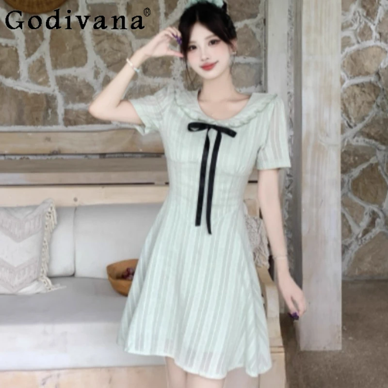 فساتين الأميرة الصيفية الفرنسية الحلوة كبيرة الحجم لتخفيض العمر وخصر عالٍ وأكمام قصيرة وياقة بيتر بان فستان كوري متعدد الاستخدامات #1