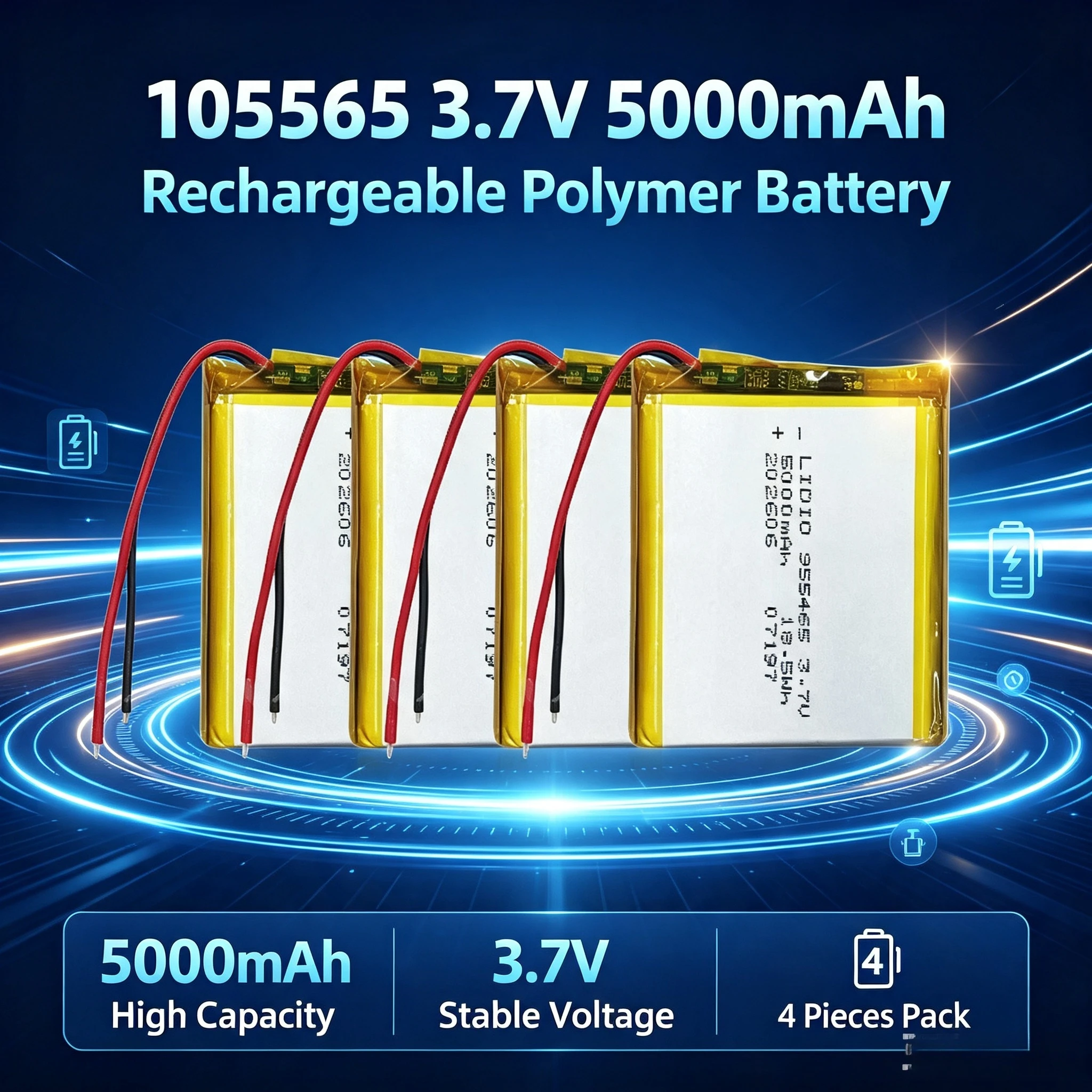 3.7V 5000mAh Rechargeable Polymer Lithium LiPo Rechargeable Battery FOR PDA PSP GPS DVR 955565 105565