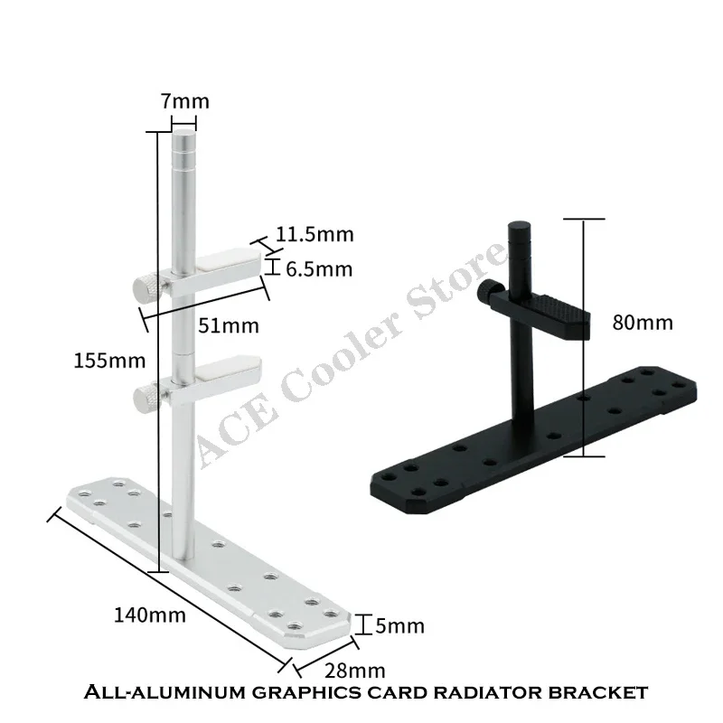 Computer Case Graphics Card Bracket for Side Glass Panel Chassis,Aluminum VGA GPU Support, 120 Fan Position Mounting
