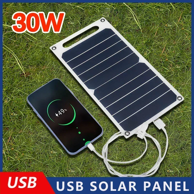 30W Solarpanel mit USB, wasserdicht, für Outdoor-Wandern und Camping, tragbare Batterie, Handy-Ladebank, Ladepanel 6,8V
