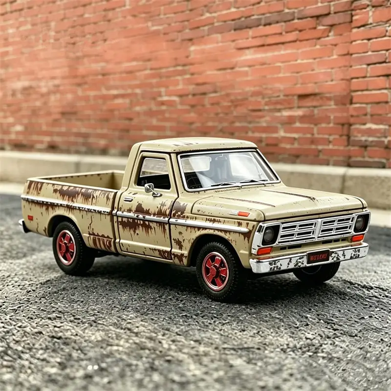 Modelo a Escala 1:24 del Ford F-100 F100 1972, Camioneta de Aleación con Acabado Envejecido, Modelo de Metal Fundido a Presión, Vehículo Todoterreno, Simulación de Auto, Regalo para Niños