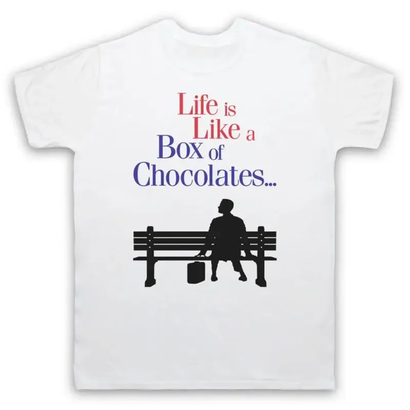 FORREST GUMP LIFE IS LIKE A BOX OF CHOCOLATES SLOGAN MENS WOMENS T SHIRT