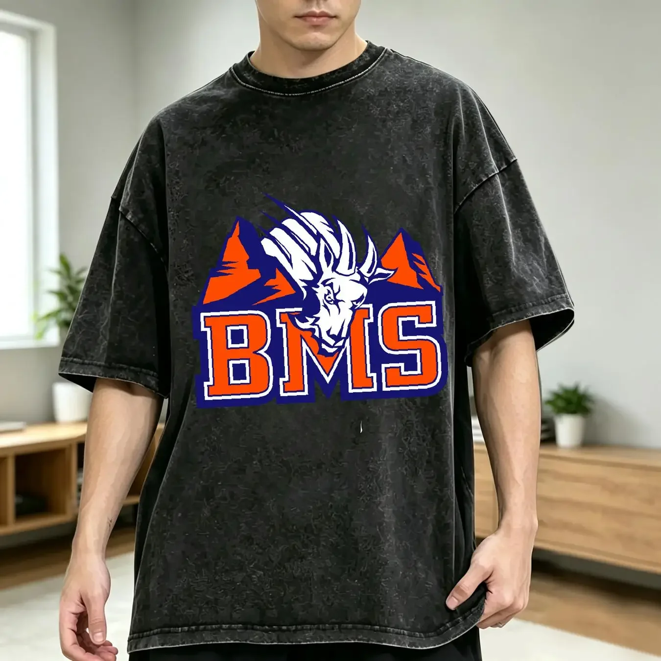 washed T Shirt BMS Blue Mountain State vintage Washed fashion Comfortable Slightly streetwear Casual Stretched designer clothes