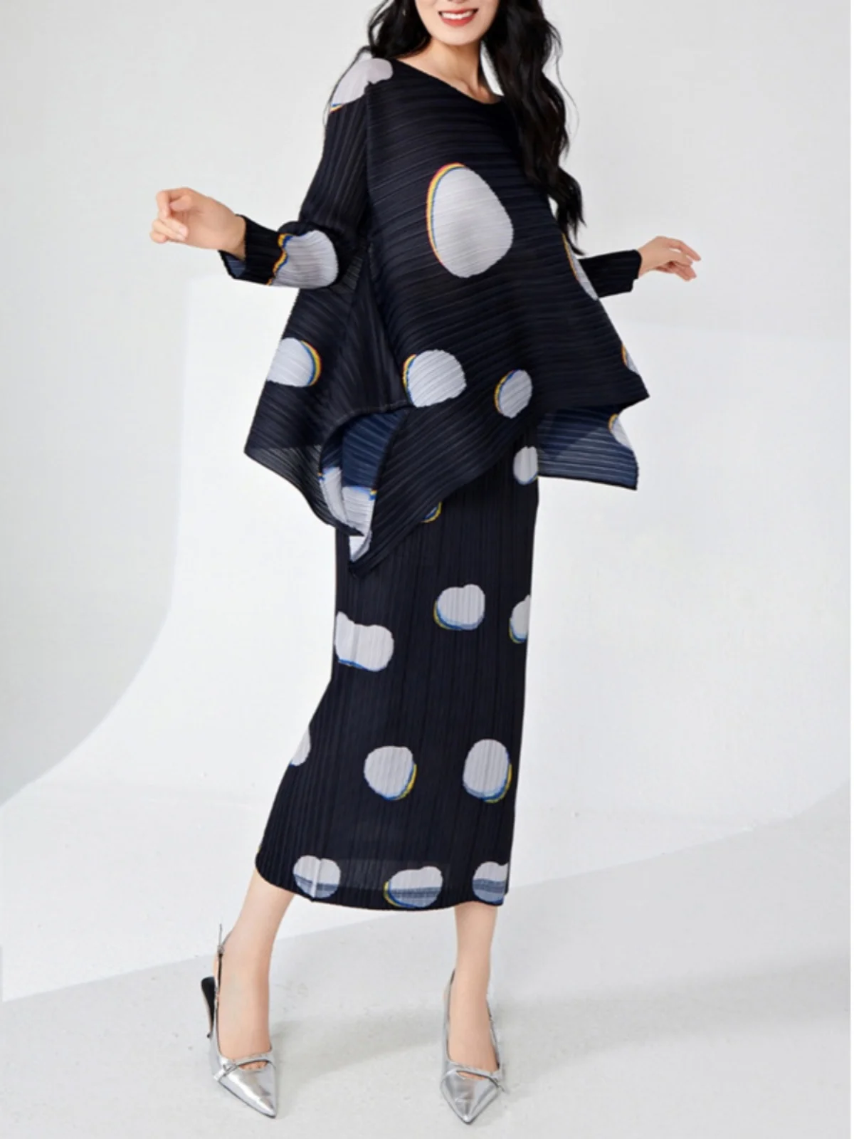 

Юбка миди с высокой талией, плиссированная, с боковым разрезом, облегающая, модная, летняя коллекция 2024, для офиса, с цветочным принтом, из полиэфирного волокна