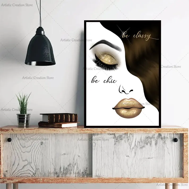 Fashion Beauty Glamour Makeup Woman Lips Drawing Eye  Beauty Studio Posters Canvas Print Painting Wall Beauty Salon Home Decor
