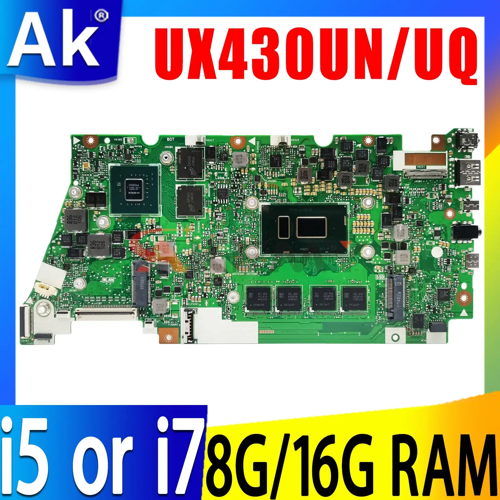 

UX430UN Mainboard For ASUS UX430UQ UX430UNR UX430UA UX430UAR UX430U Laptop Motherboard I3 I5 I7 CPU 8G/16G RAM 940MX MX150