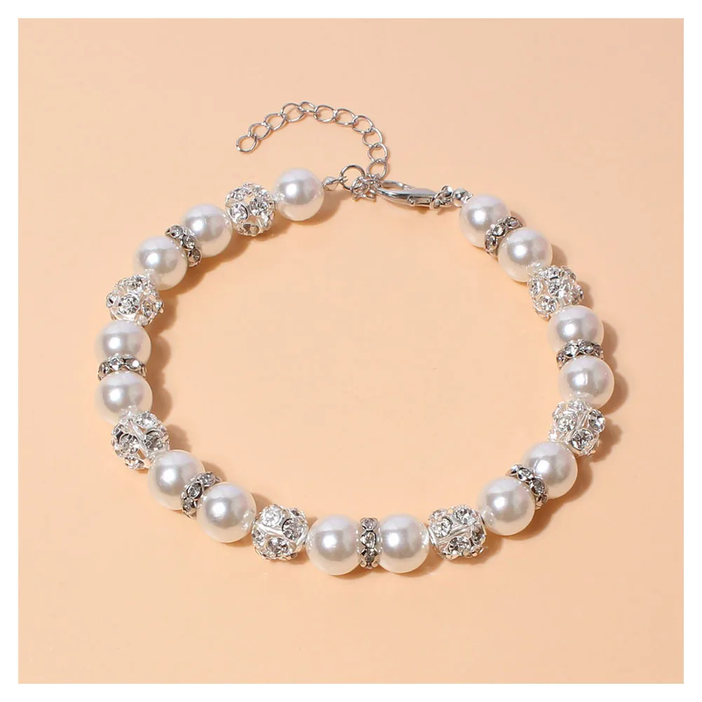 Diamond Dog Cat Pearls Necklace Jewelry Bling Rhinestones Pet Wedding Collar for Small Dogs Chihuahua York Puppy Clothes Costume