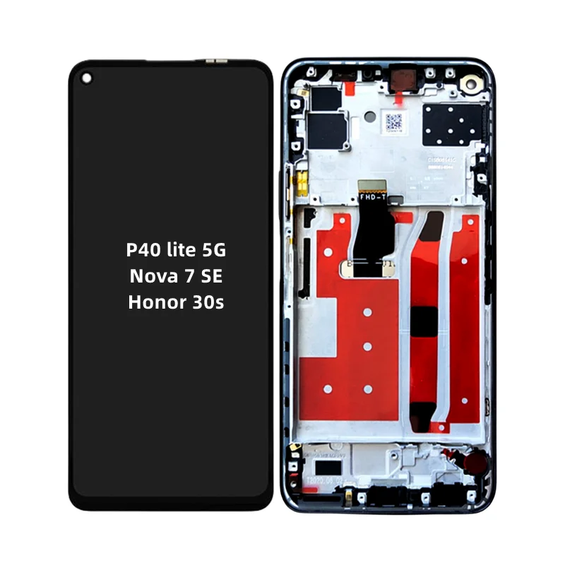 LCD Display Touch Screen Digitizer Assembly Replacement, Original with Frame, Huawei P40 Lite 5G Nova 7 SE Honor 30s